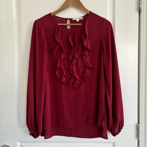 Prabal Gurung Blouse Ruffle Burgundy - Picture 1 of 8